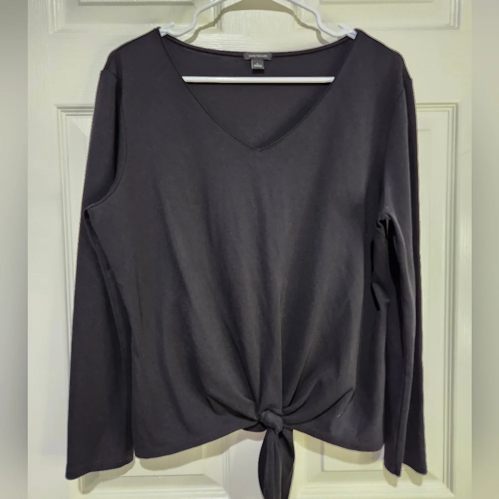 Ann Taylor Women's Black V-Neck Tie-Front Top Size Large